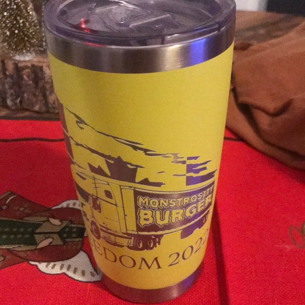 NWOT FREEDOM monstrous Burger 2022 drinking Tumbler .